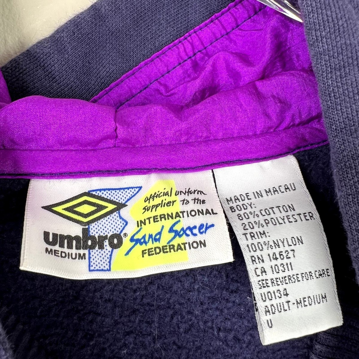 Vintage UMBRO Hoodie Sweatshirt Nylon Lined Hood Navy Purple Vintage UMBRO Hoodie Sweatshirt Nylon Lined Hood Navy Purple