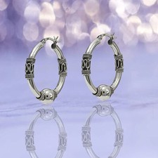 925 Sterling Silver Jewelry Bali Click-Top Medium Hoop Earrings for Women 30 mm