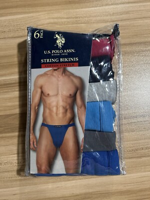 U. S. Polo Assn 6-Pair Mens String Bikini Underwear Multicolor Cotton Blend ~ S