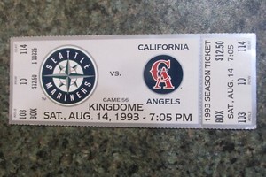 RANDY JOHNSON'S 61ST WIN-10-K'S-SEATTLE MARINERS VS ANGELS FULL TICKET-1993