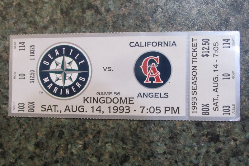 RANDY JOHNSON'S 61ST WIN-10-K'S-SEATTLE MARINERS VS ANGELS FULL TICKET-1993