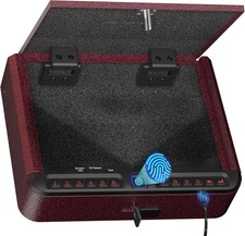 Gun Safe for Handgun - Biometric Pistol Safe 4 Ways Quick Access - Burgundy Red