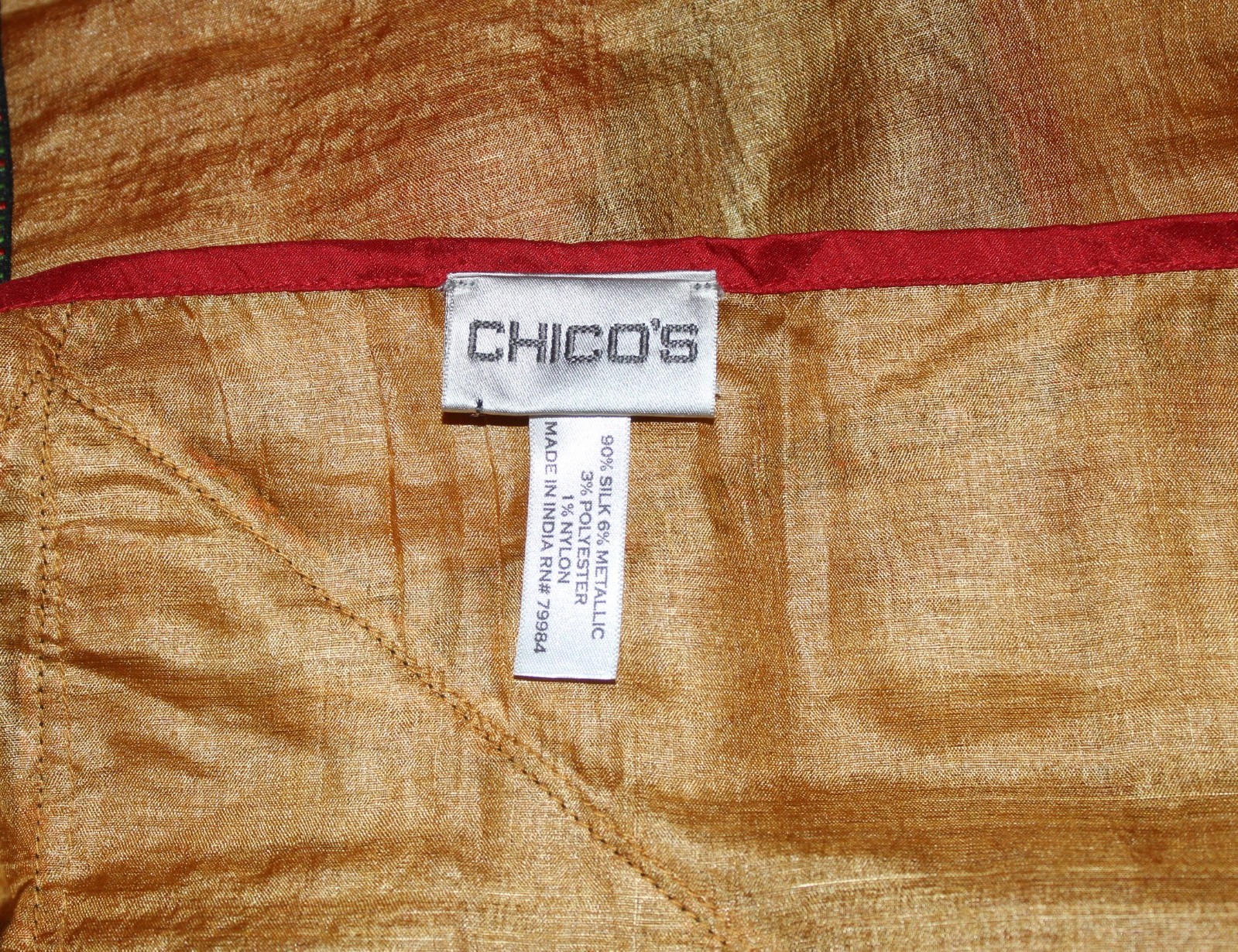 AMAZING Chico's O/S Huge Copper Gold Patchwork Silk ART-to-WEAR Shawl Scarf Wrap image 3