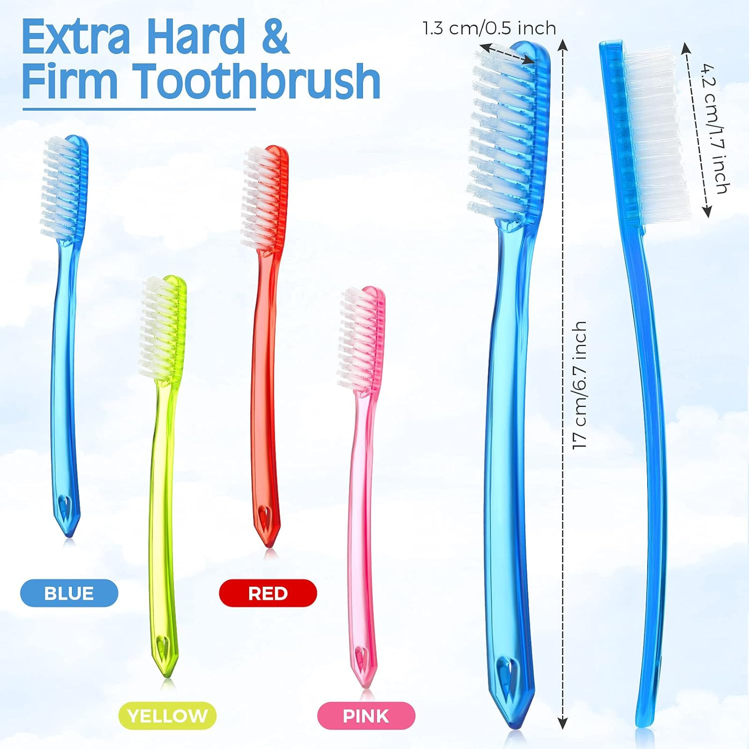 Zopeal Extra Hard and Firm Toothbrush for Adults Bulk Huge Large Long Head Brist