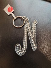 LETTER N INITIAL FAUX Rhinestone KEYCHAIN White Clear Stylized
