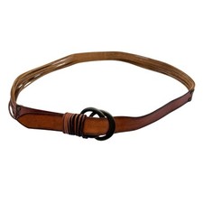 Brown Leather Strappy Boho Style Belt Antiqued Double O Ring Hardware