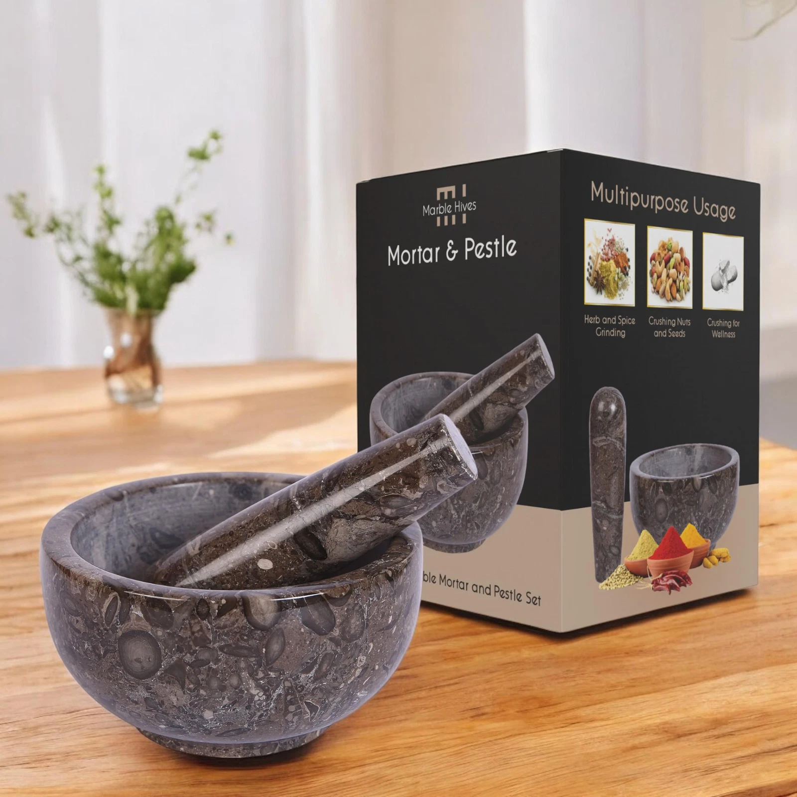 5 Inch Marble Pestle & Mortar Set Spice & Herb Crusher White Mini Home Grinder