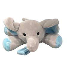 Cribmates Plush Elephant Pacifier Holder Gray Blue 5”