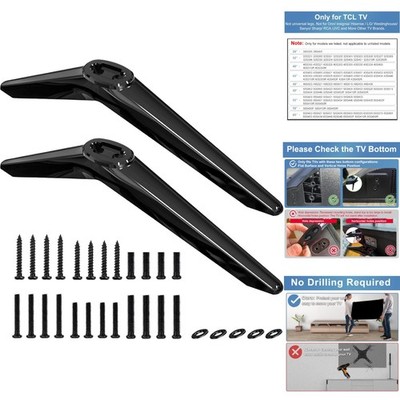 Adjustable Black TV Stand Legs for TCL Roku 28-65 Inch Models Easy Installation