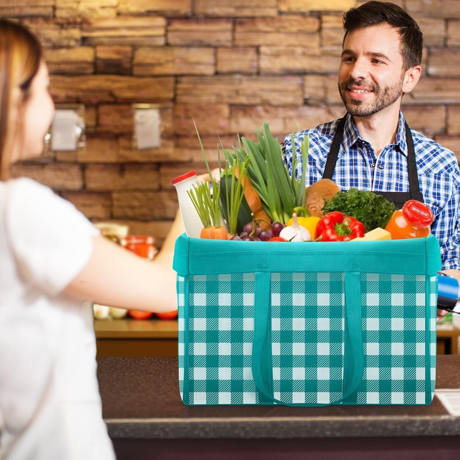 Reusable Grocery Shopping Bags 10 Pack Large Foldable Tote Bags Bulk Long Han...