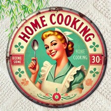 Vintage Round Kitchen Cooking Tin Metal Signs Home D cor Wall Art 8x8