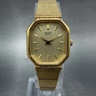 Seiko Watch Women 20mm Champagne Dial Gold Tone Octagon 1221-5270 New Battery