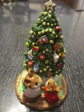 Retired Wee Forest Folk Under the Chris Mouse Tree M-123 Christmas Mini Figurine