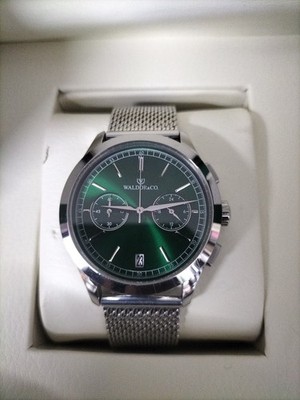 WALDOR & CO CHRONO 39 SARDINIEN HERREN/DAMEN UHR EDELSTAHL GRÜNES ZIFFERBLATT GEBRAUCHT
