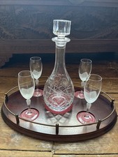 SPECIAL SET - TEARDROP DECANTER + 4 RONA LILY FROSTED GLASSES + Decanter TRAY