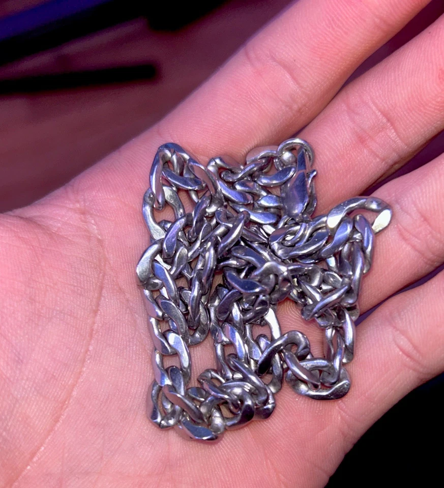 Collar de cadena italiano CUBANO CURB de plata de ley 925 maciza de 10 mm hecho en Italia  Foto 4 de 4