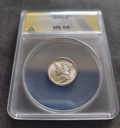 1945-S Micro 'S' Mercury Dime~ ANACS Graded MS66 ~Silver~ Free Shipping