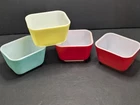 Pyrex Vintage Refrigerator Dishes Lot Of 4 Assorted Colors 2 Red  1Blue 1Yellow