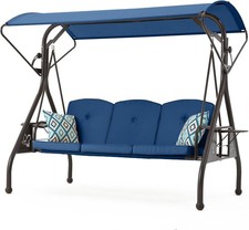 3 Seat Outdoor  Patio Swing with Canopy Stand Cup Holder & Pillow Glider Chair