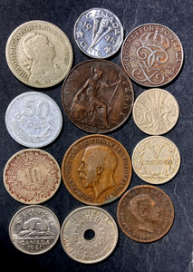 Old WORLD COIN LOT - 1878-1949 - 12 VINTAGE COINS - LOT #U9