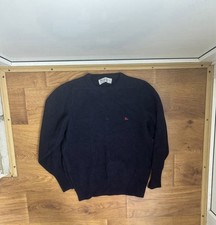 Burberry London Navy Blue 100 Wool Elbow Patch Checked Sweater Womens Size S
