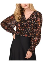 CeCe Women's Floral Print Foil Dot Blouson-Sleeve Blouse Multi