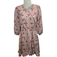 Pastel Floral Wrap Mini Dress Ruffle Hem Romantic Cottagecore Soft Girl SZ M