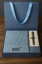 Smooth Montblanc Silver Body Black Ink | Ballpoint Pen With {Notebook}