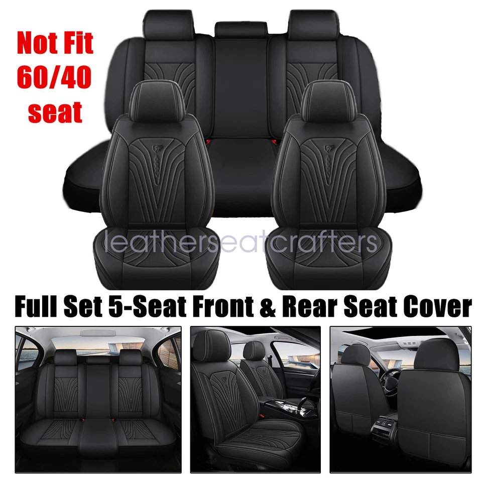 Car 5-Sits Leather Perforated Seat Cover Full Set Protector Cushion For Toyota - Image 2 of 4