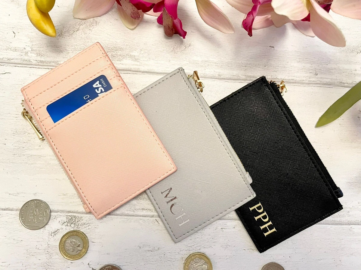 PERSONALISED BLACK VEGAN Leather Flip Purse Wallet, Card Holder, Coin Purse,  Custom Monogram Initials in Gold Silver, Gift for Her - Etsy