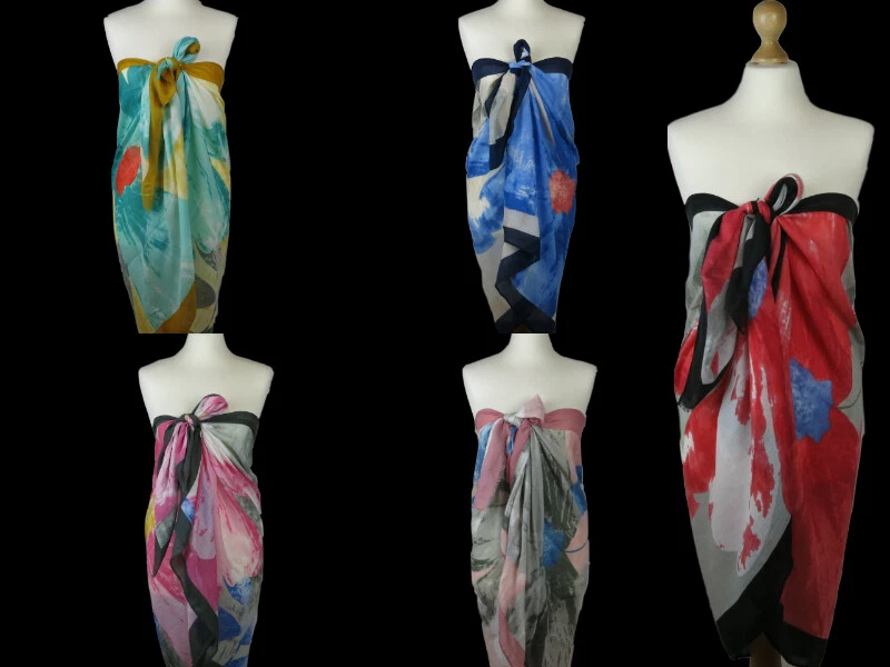 NEU Strandtuch Pareo Damen Schal Wickeltuch Stola Sarong Halstuch Sommer Blumen - Bild 3 von 3