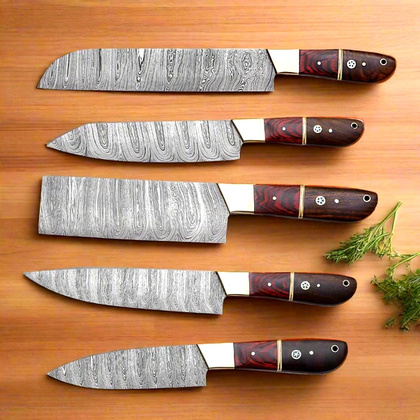 CUSTOM HANDMADE 5PCS DAMASCUS STEEL KITCHEN CHEF KNIFE SET WITH ROLL BAG
