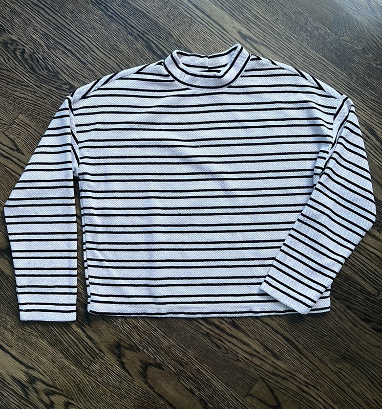 Sanctuary Mock Neck Velour Striped Crop Long Sleeve Top. Size Medium