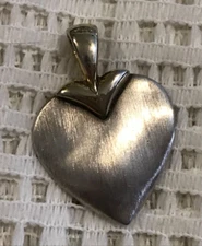 Premier Designs “PD” Two-Tone Brushed Metal Heart Pendant