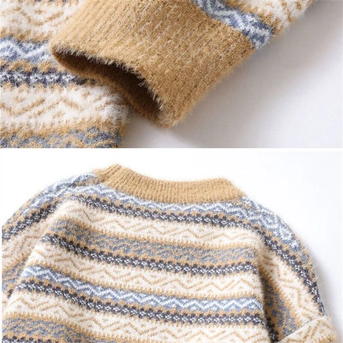 Maglione Uomo Ragazzo Righe Etniche Ecopelliccia Mohair Maglione Soffice Pullover Retrò*/ - Foto 7 di 18