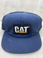 Vintage CAT Patch Navy Blue Snapback Trucker Hat Cap Made In The USA Trucker