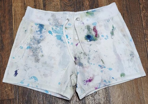 Polo Ralph Lauren Damen Paint Splatter Baumwollmischung Fleece Blau Pony Short XXL