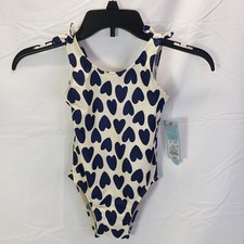 Cat Jack Girls 3T One Piece Swimsuit Swimwear Navy White Hearts 50 UPF NWT