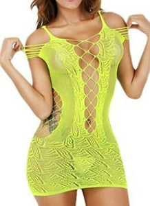yellow fishnet dress