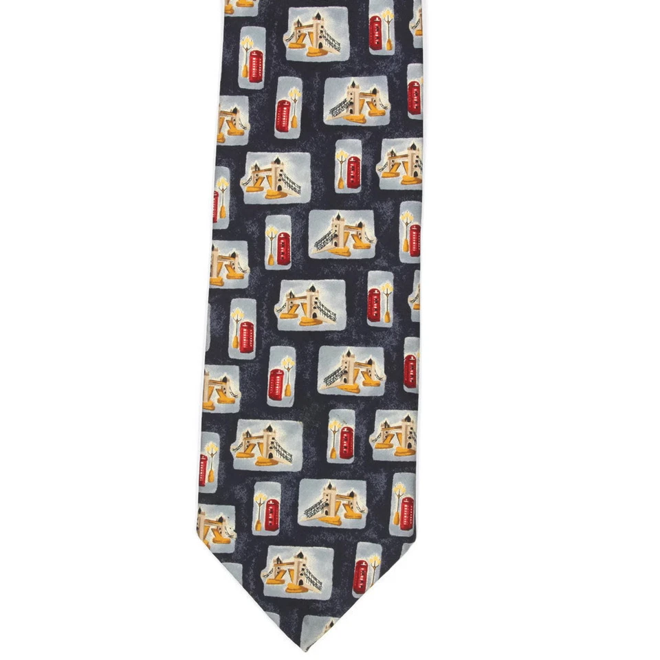 St. Michael Marks & Spencer 伦敦场景红色电话盒桥男式丝绸领带 — 第 3/4 张图片