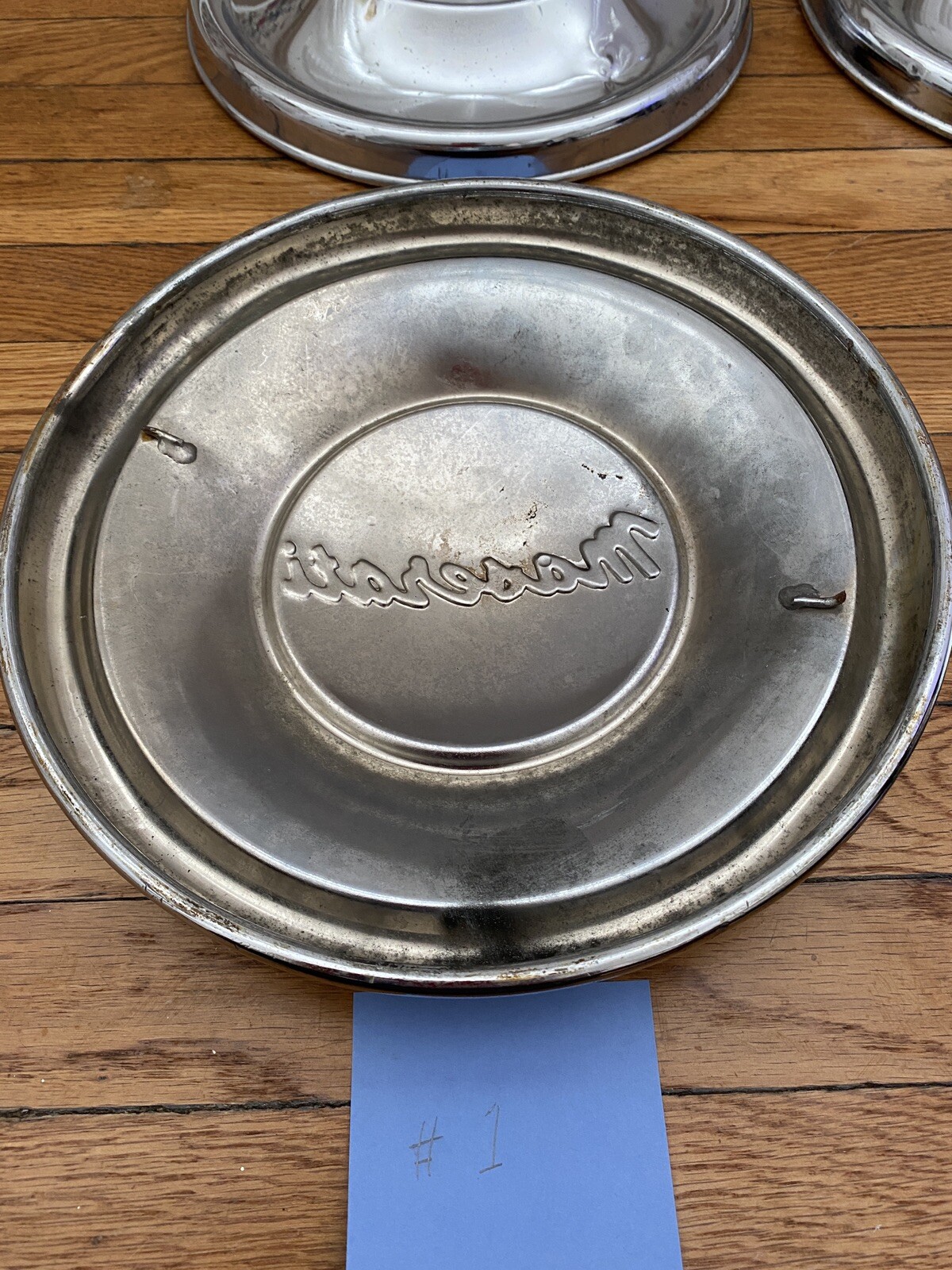 VINTAGE MASERATI 3500T/3500GTI SCRIPT HUB CAPS/HUBCAPS SET OF 4 SUPER RARE!!