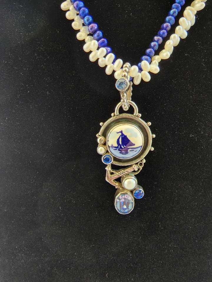 Mars And Valentine Blue Topaz, Double Strand Pearl Necklace And Pendant - Image 2 of 4