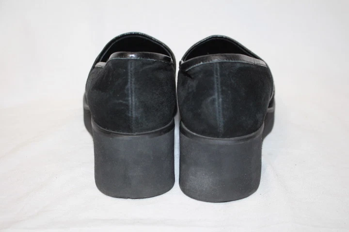 Tacones de cuña de cuero negro DONNA KAREN New York DKNY para mujer talla 10 España-B18 Foto 2 de 4