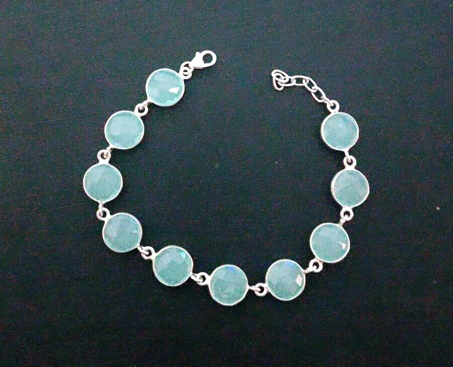 Bracciale in argento sterling 925 con pietra preziosa di calcedonio... - Immagine 2 di 2