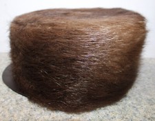 Fox  Furs Brown Fur Pill Box Style Hat w/Leather Brim  Very Nice