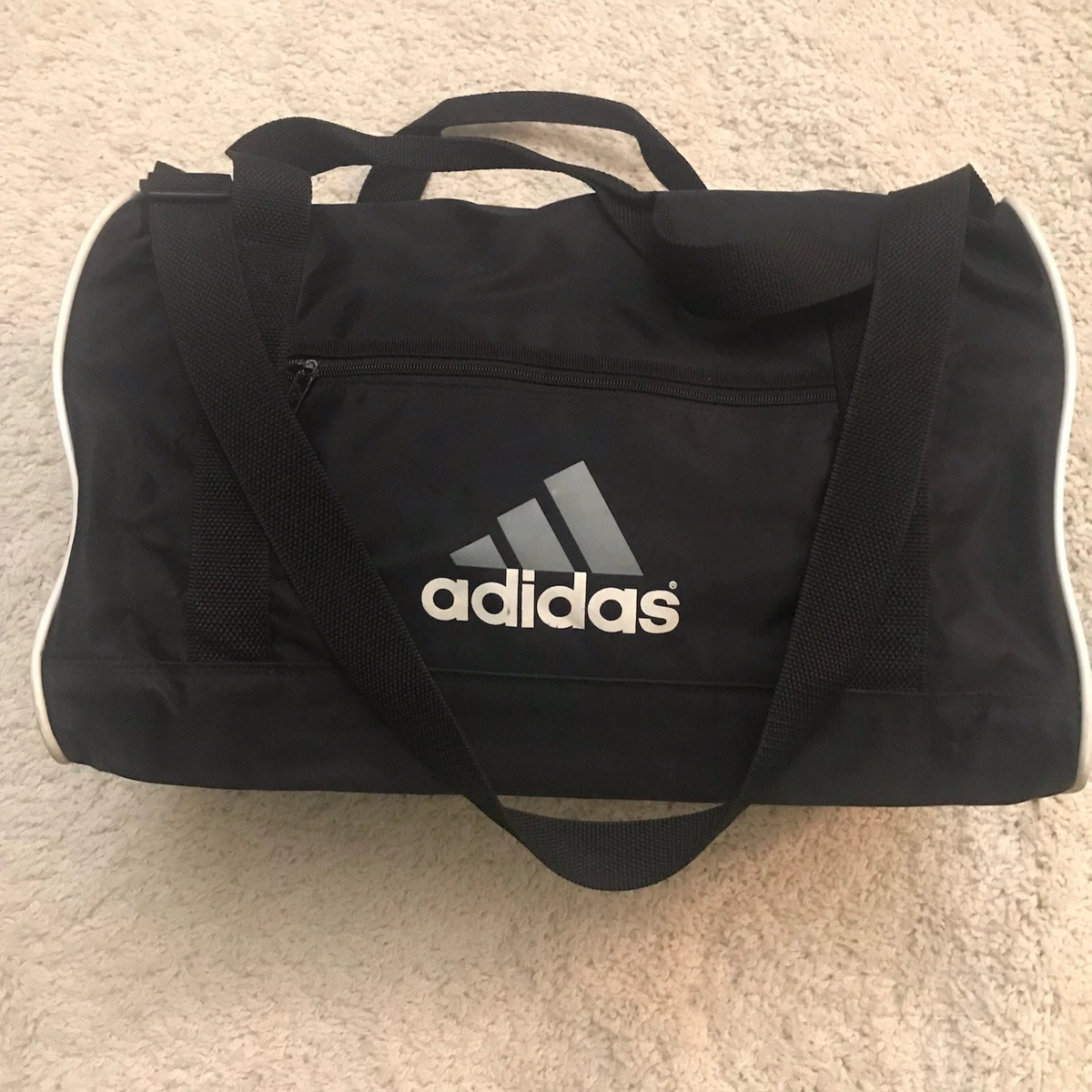 Vintage 90s Black Adidas Duffle Bag Gym Travel Retro Spellout Black And White