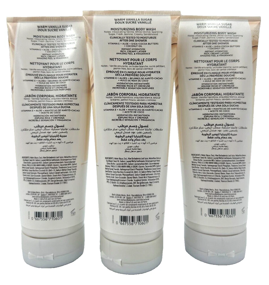 Bath & Body Works LOTE 3 cálidos azúcar vainilla hidratante lavado corporal ducha 10 oz Foto 2 de 2