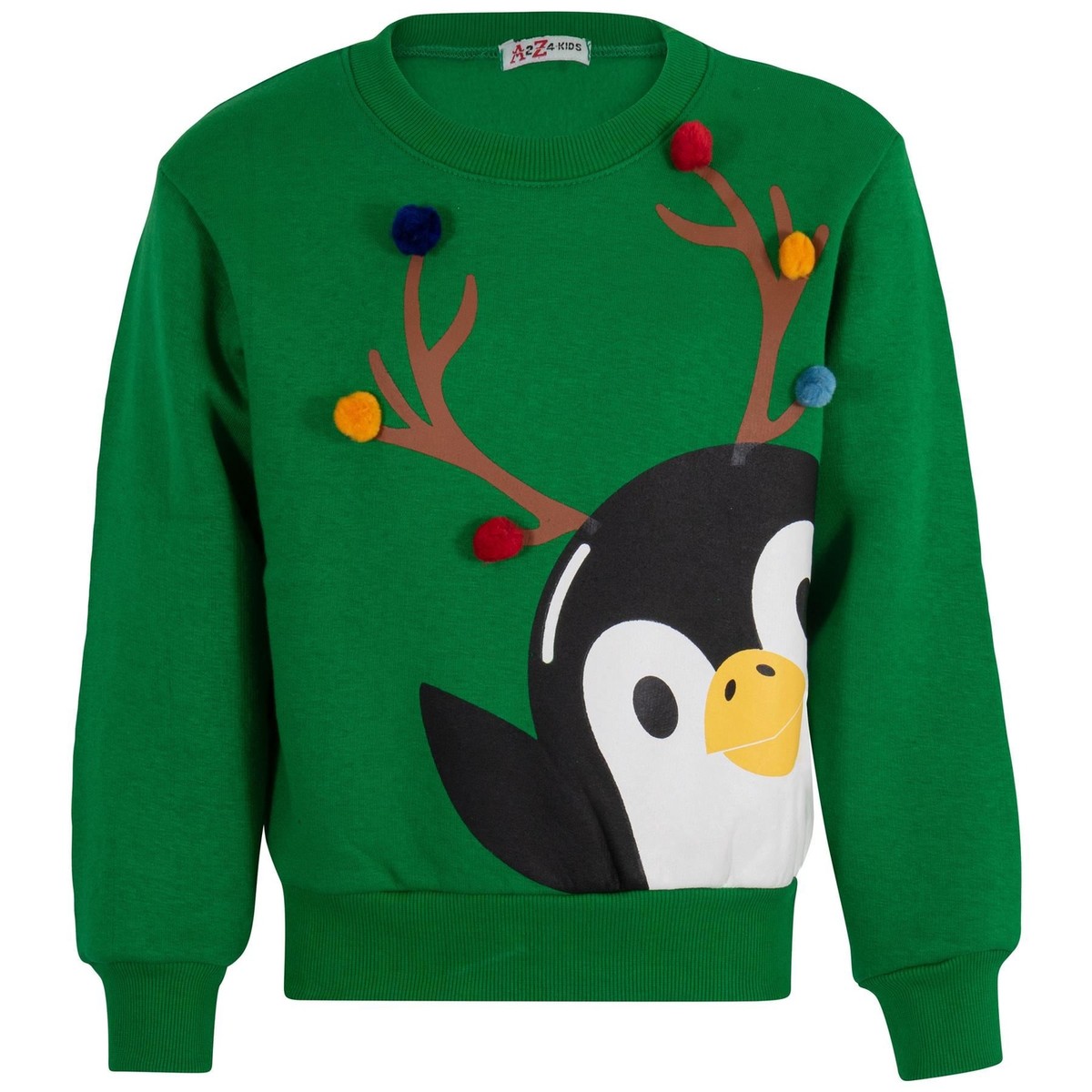 Kids Girls Boys Christmas Penguin Face Sweatshirt Long Sleeves Kids Green  Jumper