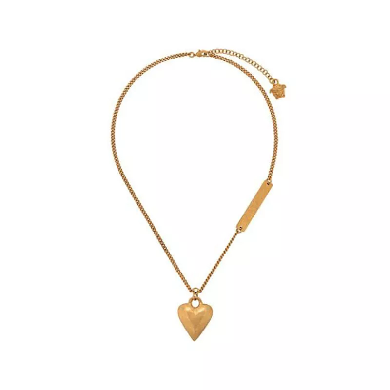 NEW 650 VERSACE Runway Gold Tone TRIBUTE Heart Pendant Curb Link