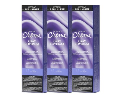 3 PACK L'Oreal Excellence Creme - Gray Coverage-Light Ash Brown-1.74oz / 49.29g